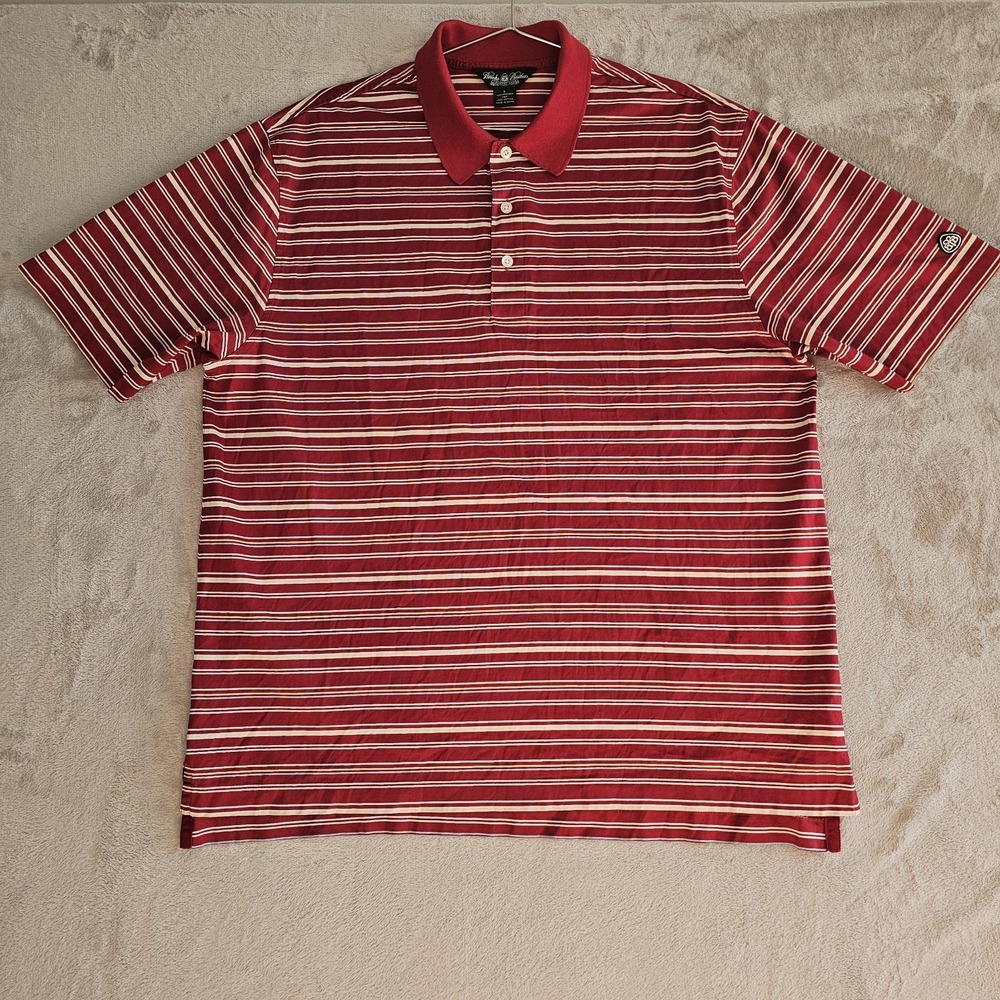 Golf Polo Shirt Mens Large Red White Striped Cotton Country Club Performance